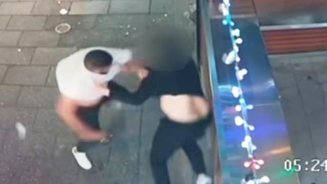 The brutal alleged attack on Hindley St, a party strip in the Adelaide CBD, in the early hours of August 11. Picture: 7NEWS Adelaide