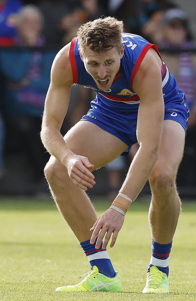 Bulldog Bailey Dale after an incident with Willie Rioli. Picture: Michael Klein