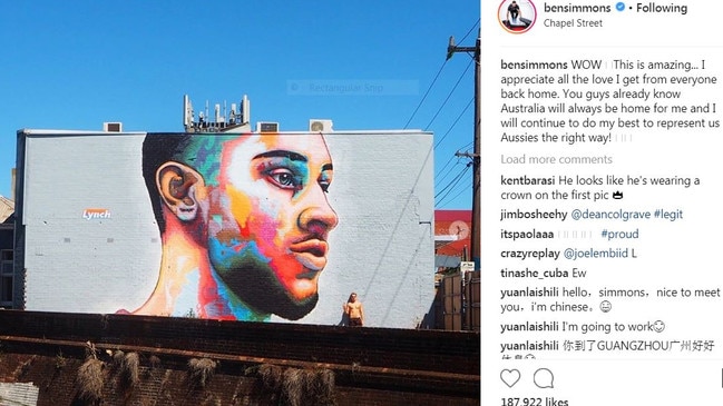 Ben Simmons Instagram post about the Windsor mural, July 2018.