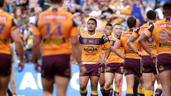 Anthony Milford of the Broncos looks on after another Eels try. (Photo by Matt King/Getty Images)