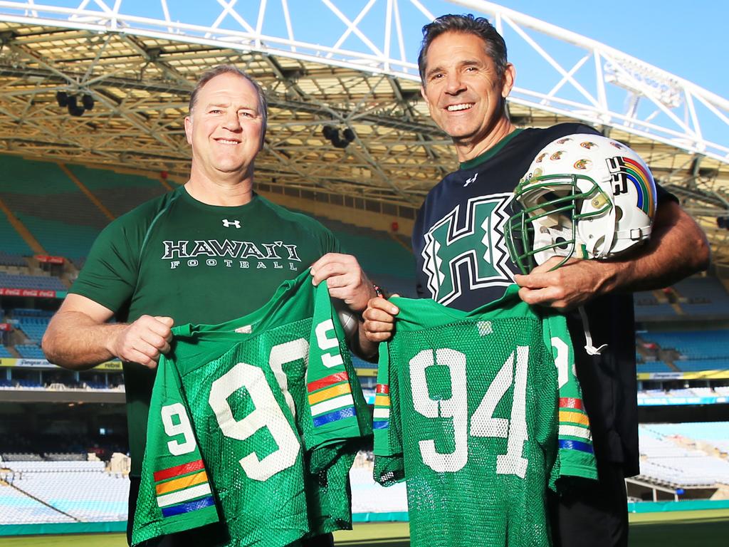 Former University of Hawaii footballers Paul Sironen and Colin Scotts. Picture: Mark Evans