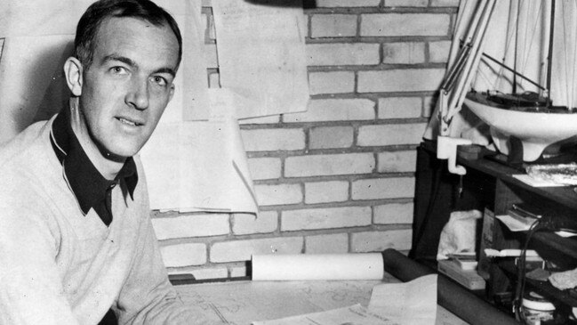 Jorn Utzon, architect of Sydney Opera House, at his desk in 1957. Picture: Getty Images