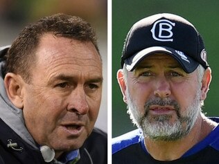 Mates and rival coaches Ricky Stuart (Raiders) and Dean Pay (Bulldogs).