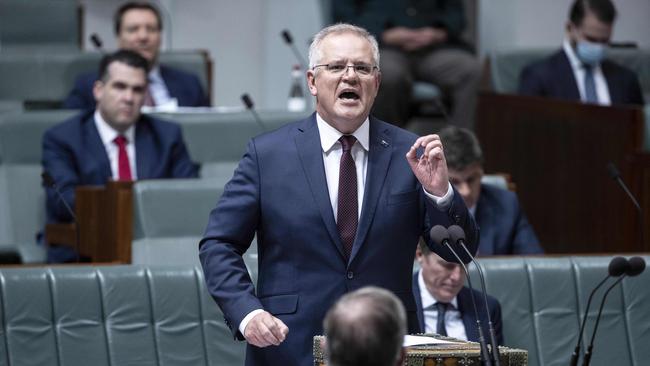 Scott Morrison addresses question time in the House of Representatives on Wednesday. Picture: Gary Ramage