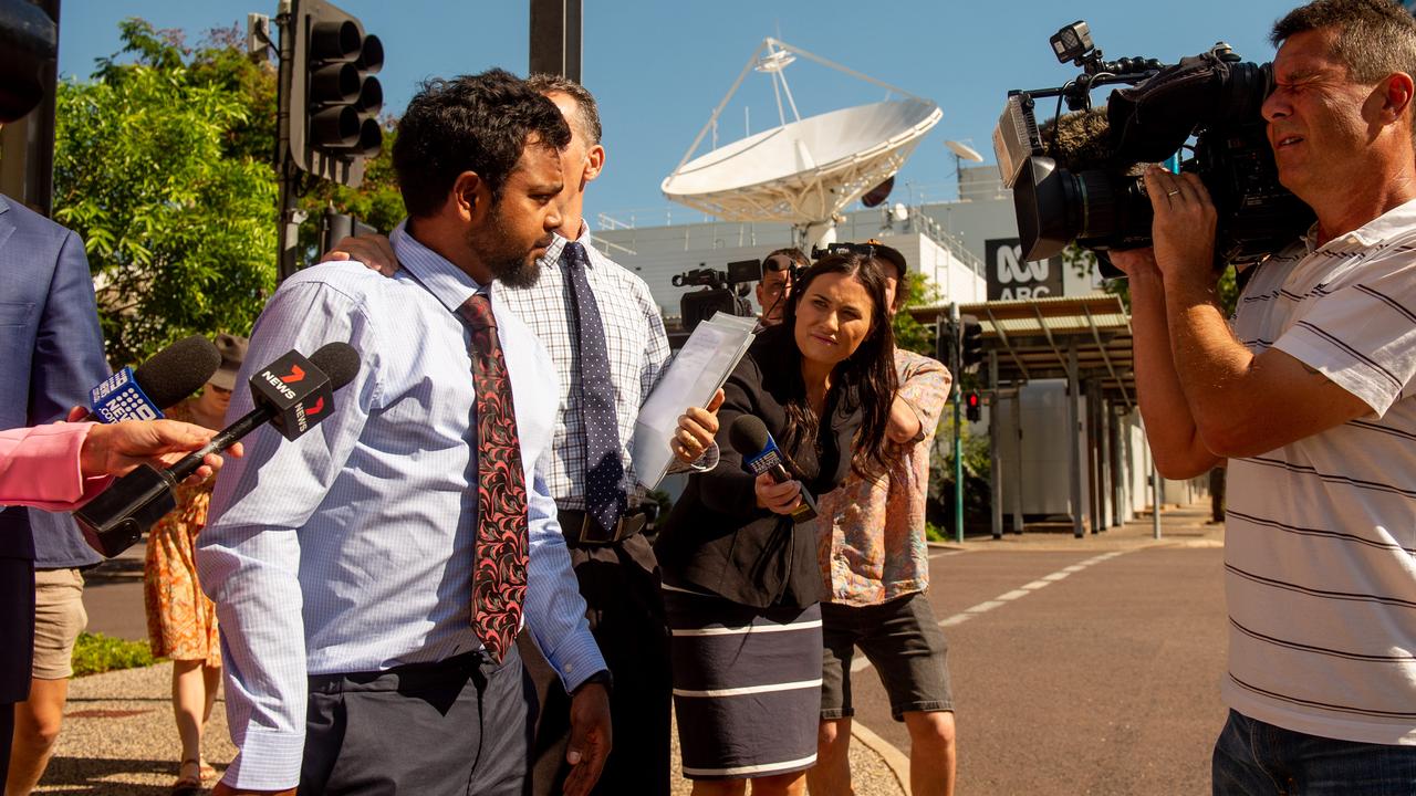 Footballer Willie Rioli leaves Darwin Local Court after allegedly being caught with cannabis while flying from Darwin to the Tiwi Islands. Picture: Che Chorley