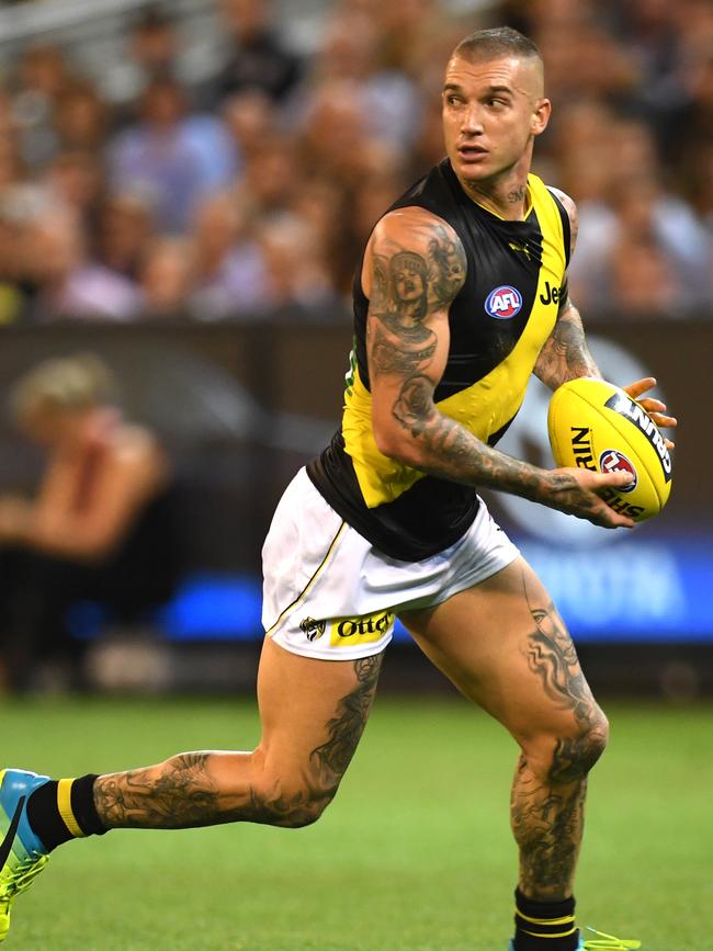 Dustin Martin fired in the last quarter to push his score above 100. Picture: Julian Smith. 