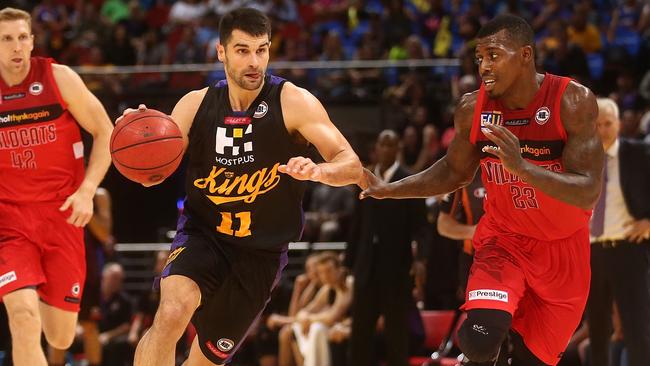 Sydney Kings guard Kevin Lisch takes on the Perth Wildcats at Qudos Bank Arena earlier in the season. Picture: Getty Images