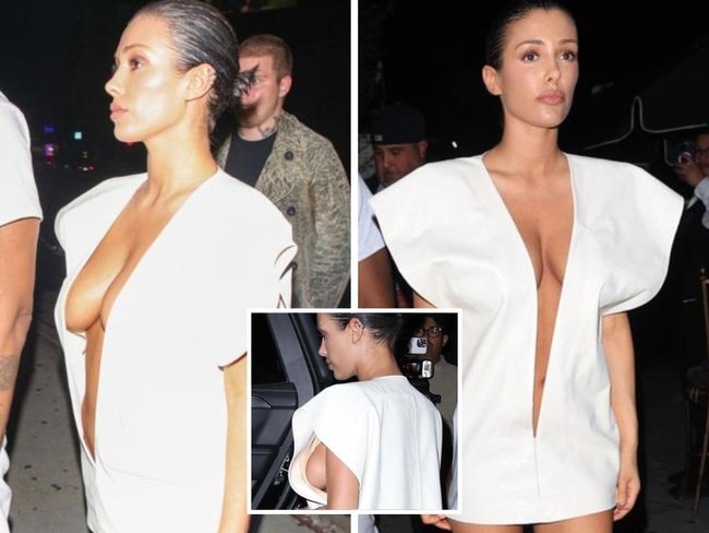 Bianca Censori stuns in extreme v-neck dress