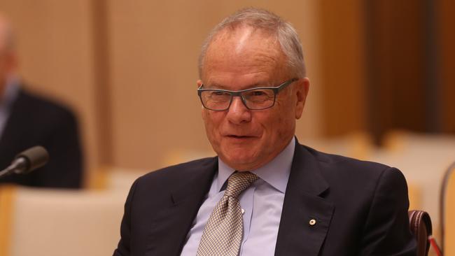 Under fire ... the Chair of the National Commission of Audit Tony Shepherd appearing before a Senate Select Committee into the Abbott Government’s Commission of Audit. Picture: Kym Smith