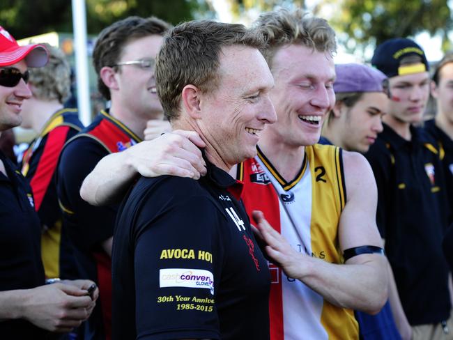 Goodwood coach Trent Mills after his side’s division one amateur football grand final win. Picture: Mark Brake