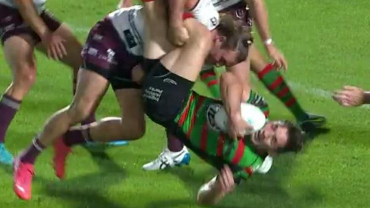 The tackle on Cameron Murray which saw Karl Lawton sent-off. Picture: Fox League.