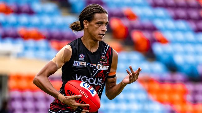 Brayden Rioli has one of the standouts for the Tiwi Bombers in the 2022-23 NTFL season. Picture: Patch Clapp / AFLNT Media