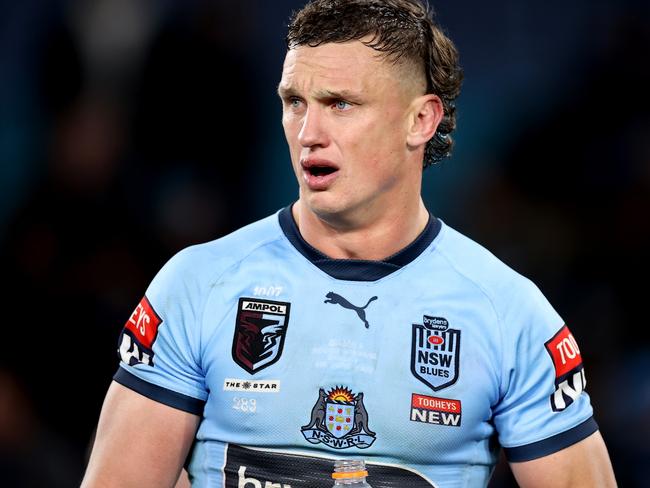 SYDNEY, AUSTRALIA - JUNE 08:  Jack Wighton of the Blues looks on during game one of the 2022 State of Origin series between the New South Wales Blues and the Queensland Maroons at Accor Stadium on June 08, 2022, in Sydney, Australia. (Photo by Mark Kolbe/Getty Images)