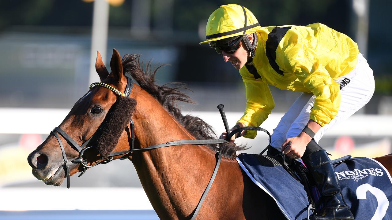 Jockey Tom Marquand celebrates after riding Addeybb to victory in the Queen Elizabeth Stakes in 2020.