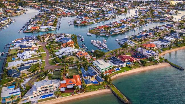 An aerial view of the property at 32 Sentinel Court, Raby Bay.
