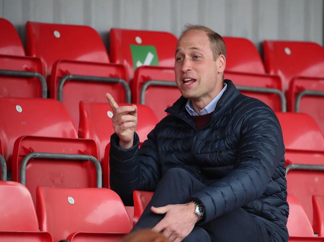 An animated Prince William during a visit to Spartans FC's Ainslie Park Stadium, to hear about initiatives in Scottish football that champion mental health. Picture: Getty Images