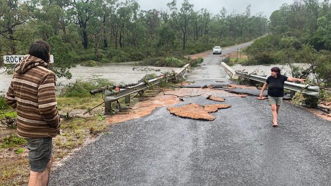 On Monday afternoon Jaiden Mannell took photos of the badly damaged Rocky Creek Bridge on Coaldale Road. Picture: Jaiden Mannell