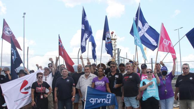 Maritime Union Australia workers were joined by members of other unions to protest Svitzer Australia action and ongoing enterprise agreement issues on Friday, November 18, 2022. Picture: Alison Paterson