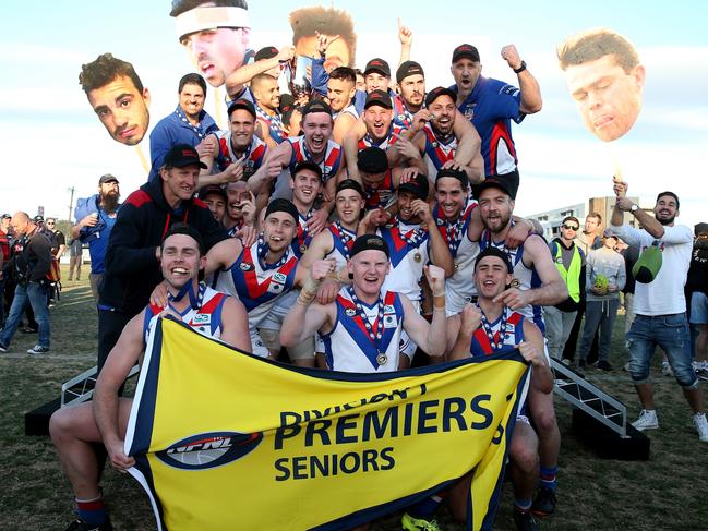 West Preston-Lakeside celebrates its Division 1 grand final win over Macleod.