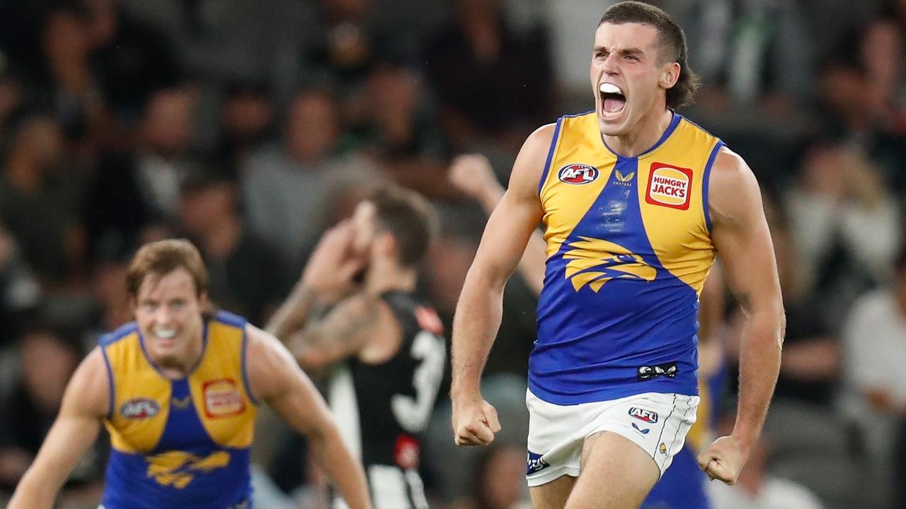 Jake Waterman kicked a big goal. Photo by Michael Willson/AFL Photos via Getty Images.