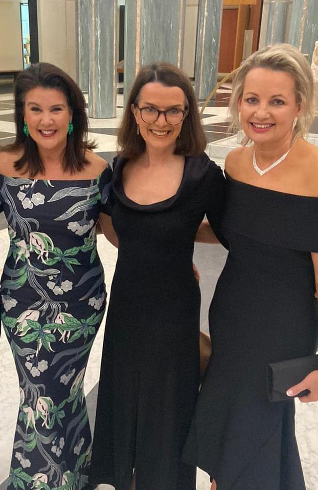 Jane Hume (left), Senator Anne Ruston (centre) and Sussan Ley (right) pose together at the Midwinter Ball in 2022. Picture: Facebook