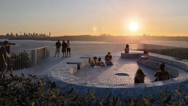 An artist's impression of the proposed "Burragula" southern lookout on North Head at Manly. A great spot for watching Sydney sunsets. Picture: Department of Planning, Industry and Environment