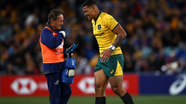 Israel Folau injured his ankle on Saturday night. Picture: Getty Images