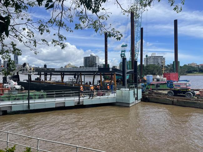 Finishing touches being applied ot the re-opened Mowbray Park Citycat terminal in Kangaroo Point.