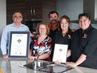 From left to right: Glen Rowen (RMA Engineers), Lani Rowen (homeowner), Rick Taddio, Chris and Belinda (Taddio Building Group)