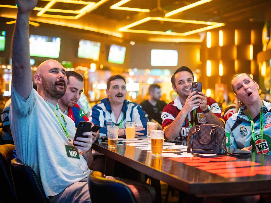 NRL fans get excited at the SuperCoach Viva non-Vegas Party at the Star Casino in Sydney. Picture: Tom Parrish