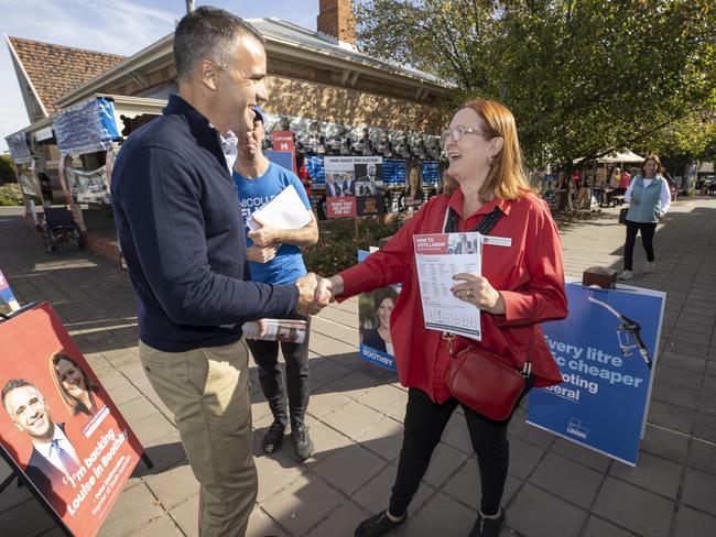 Premier Peter Malinauskas with Labor candidate for Boothby Louise Miller Frost, at Mitcham Village Institute 3rd May 2025 Picture: Brett Hartwig