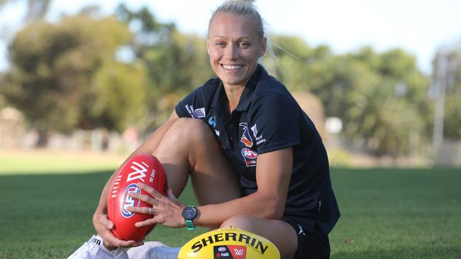 Erin Phillips at West Lakes on Tuesday. She has retired from basketball because she found it impossible to juggle football with her first love, Aussie rules. Picture: AAP Image/DEAN MARTIN