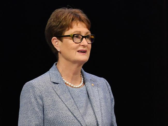 Commonwealth Bank chairman Catherine Livingstone (left) and CEO Matt Comyn (right) during the Commonwealth Bank annual general meeting (AGM) in Sydney, Wednesday, October 16, 2019. (AAP Image/Dean Lewins) NO ARCHIVING