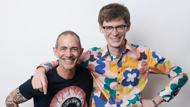 Andy Griffiths (left) with his new collaborator, the illustrator Bill Hope (right). Photo: Hugh Stewart