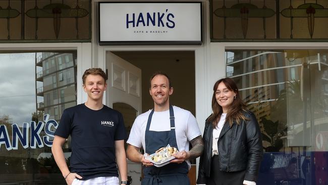 Hanks Bagelry is serving a Bunnings Sausage inspired bagel for the opening week. Picture: Ian Currie