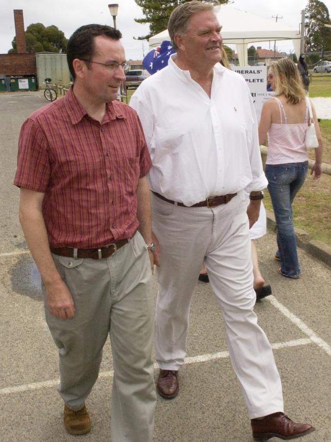 Mark McGowan and Kim Beazley at Rockingham Senior High School polling booth in 2005. Picture: Jackson Flindell