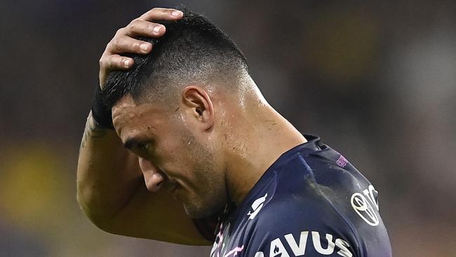 Valentine Holmes after being sent to the bin. Picture: Getty