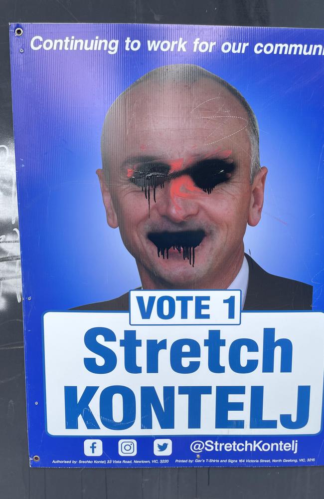 New Geelong mayor Stretch Kontelj said people defacing his council corflutes were "gutless wonders".