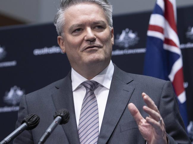 CANBERRA, AUSTRALIA-NCA NewsWire Photos 8 OCTOBER 2020: Prime Minister Scott Morrison with Senator Mathias Cormann during a press conference  in Parliament House in Canberra. Australia will nominate the Minister for Finance Senator Mathias Cormann as its candidate for Secretary General of the Organisation for Economic Co-operation and Development (OECD).Picture: NCA NewsWire / Gary Ramage