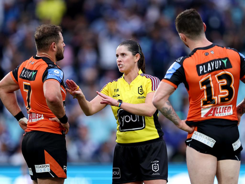 The treatment of Kasey Badger by players in round nine has sparked a lot of conversation over referee treatment. Picture: Brendon Thorne/Getty Images