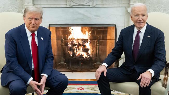 Biden and President-elect Donald Trump during a meeting in the Oval Office in November. Picture: Saul Loeb/AFP