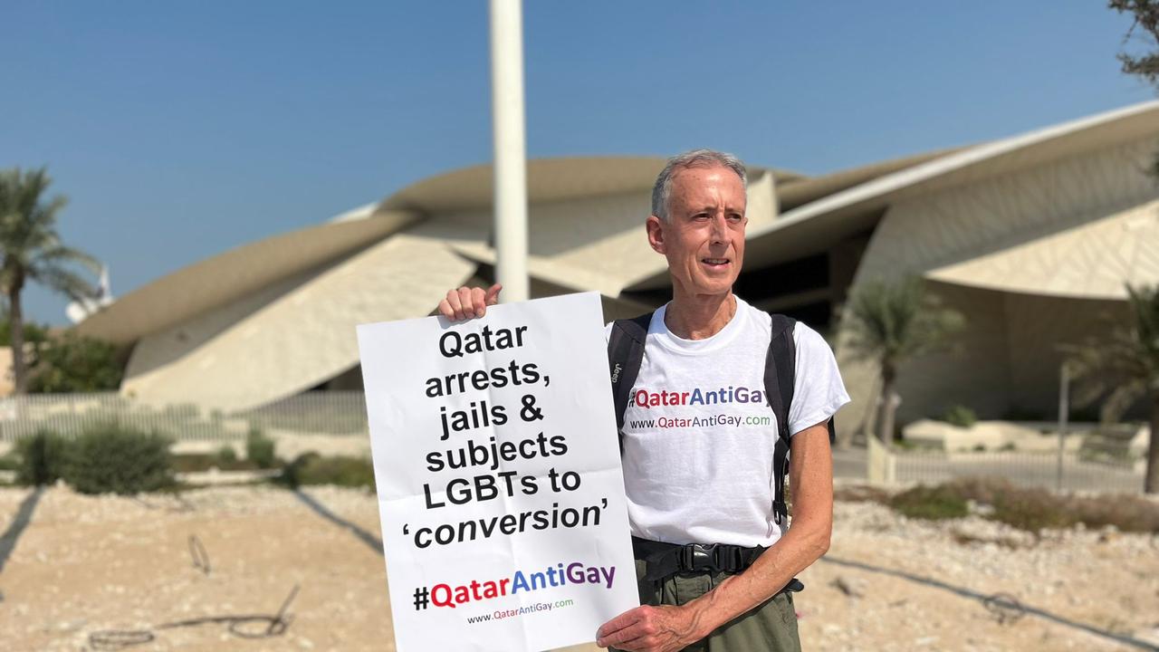 Australian-born activist Peter Tatchell claims to have been arrested for protesting Qatar's 'anti-gay' laws.