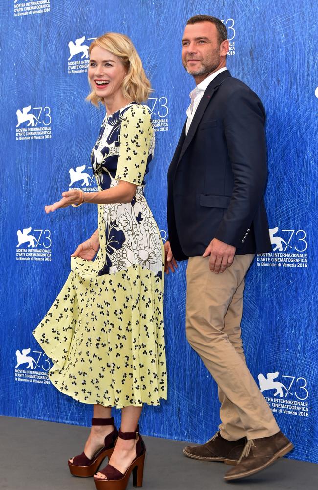 Naomi Watts and Liev Schreiber attend a photocall for ‘The Bleeder’ during the 73rd Venice Film Festival at Palazzo del Casino on September 2, 2016 in Venice, Italy. Picture: Getty