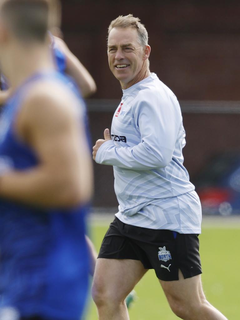 Alastair Clarkson has a jog. Pictures: Michael Klein