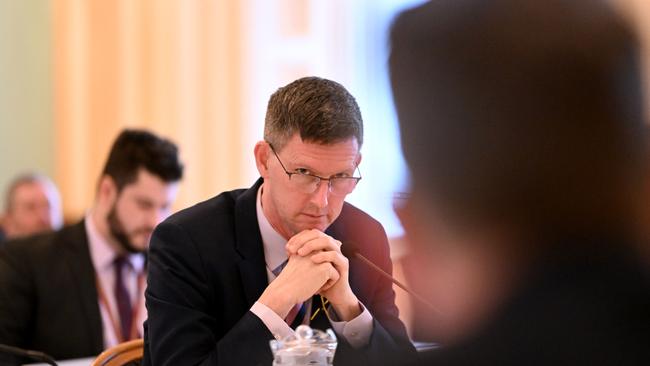 Mark Bailey answers questions during a Transport and Resources Committee Estimates Hearing at Parliament House. Picture: Dan Peled / NCA NewsWire