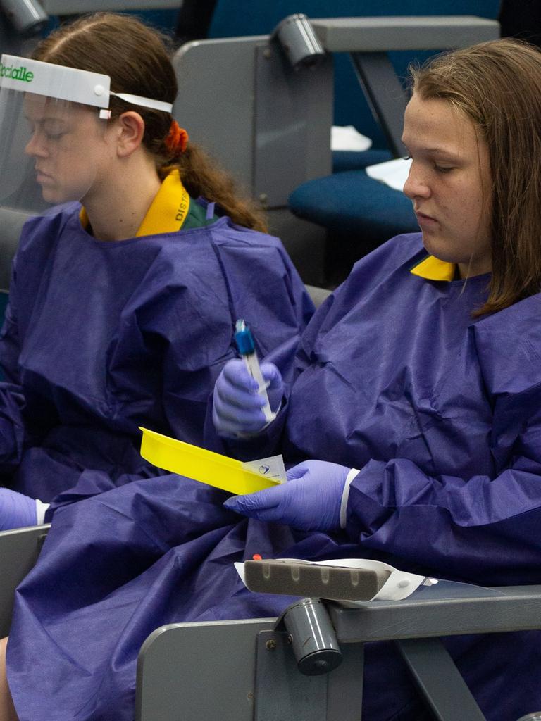 Future nursing students kitted up for their class.