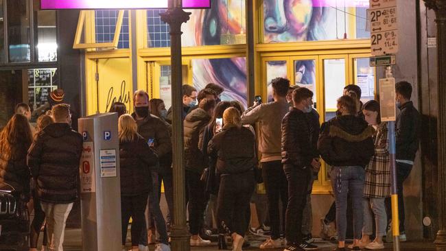 Crowds outside a Richmond bar at the weekend. Picture: Tony Gough