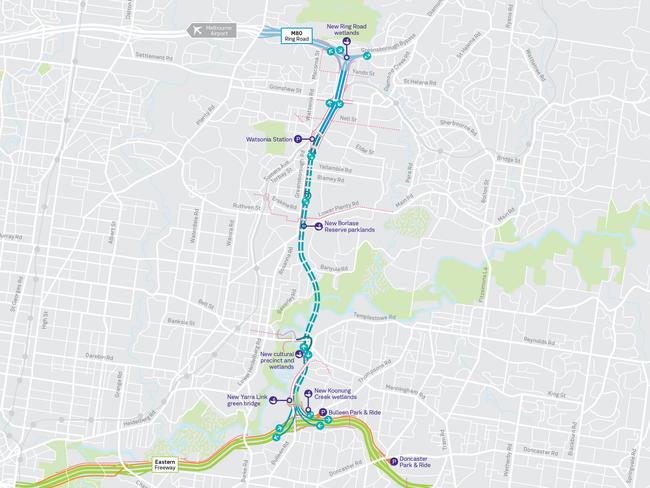 Map shows the North East Link route.