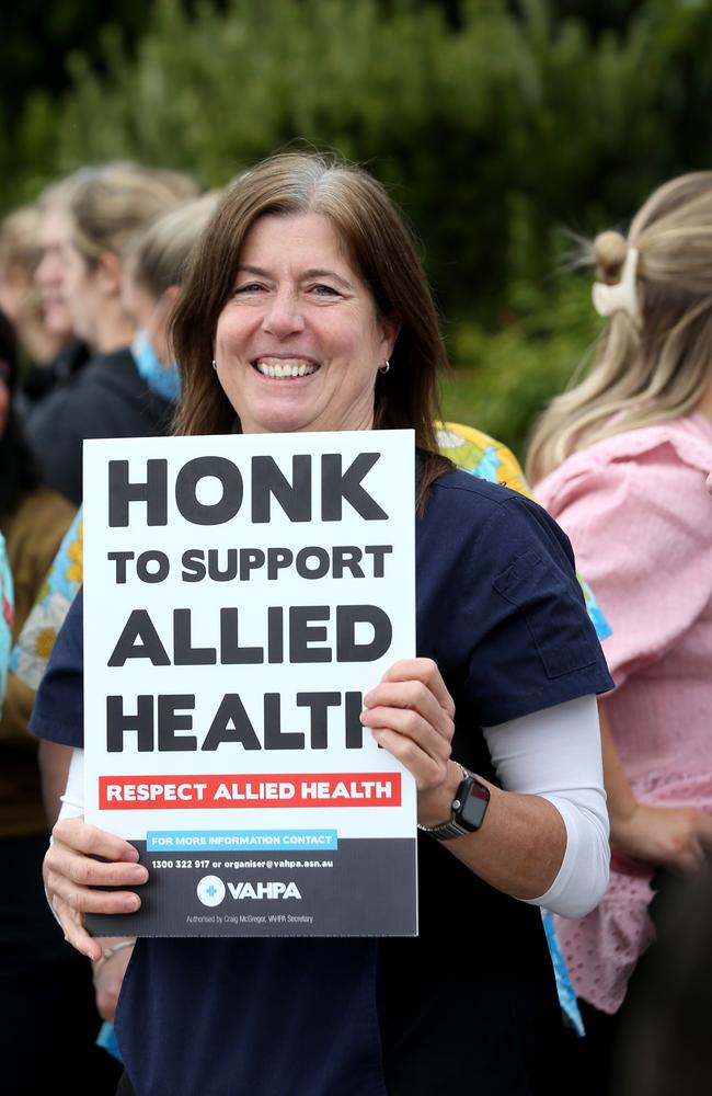 About 60 allied health professionals turned out to a rally against organisational changes on Wednesday. Picture: Mike Dugdale