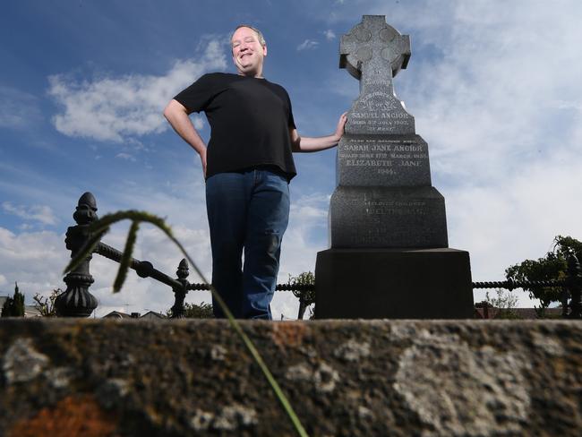 Amateur historian Benjamin Ady has devoted months of painstaking work into cataloguing graves at Northcote Cemetery. Picture: Mark Wilson